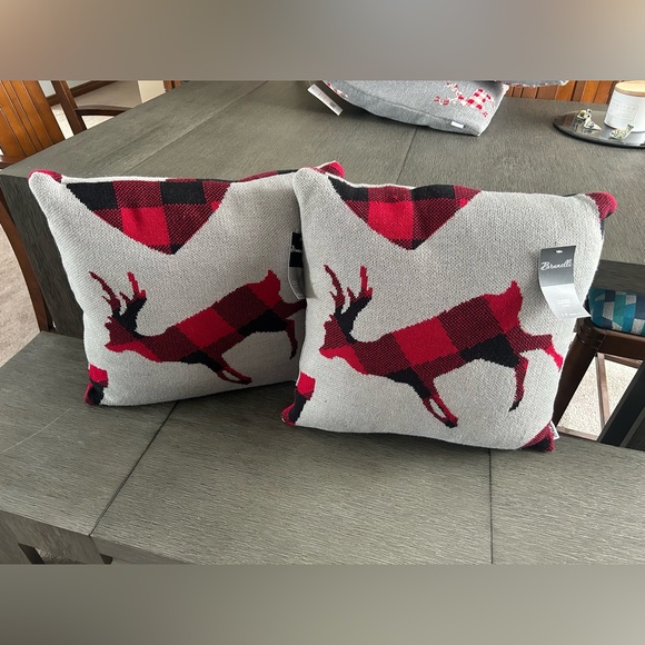 Plaid Reindeer Pillows, Set of 2 - Picture 2 of 4